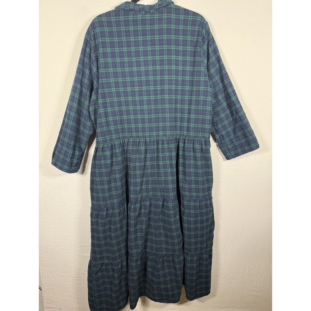 Vermont Country Store 1X Plaid Flannel Shirt Dress Cotton Tiered Pockets Blue - Picture 3 of 13